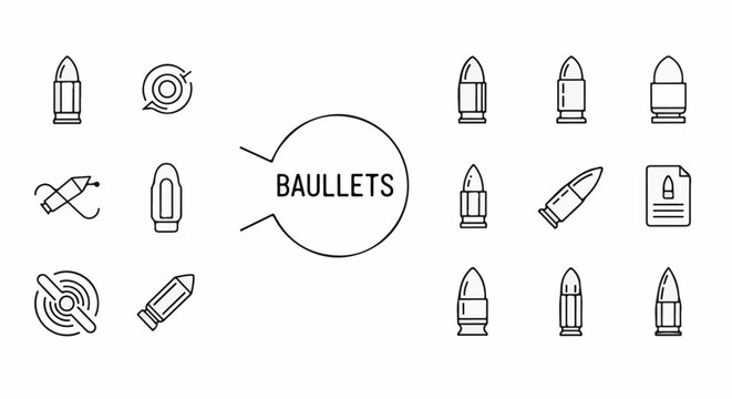 Collection of bullet icons and related objects in a minimalist line art style