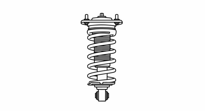 Detailed illustration of a vehicle's suspension strut with a coil spring