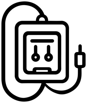 Minimalist line icon of tens unit electrode pad with plug and cable black on white background for medical technology and therapy concepts
