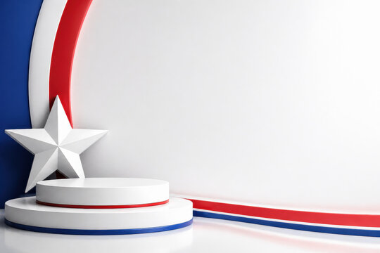 USA, 250 anniversary. patriotic background podium stage red white blue stripe star banner design