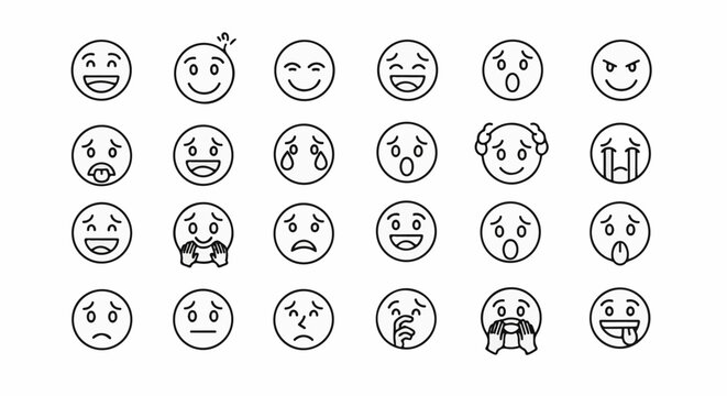 Collection of diverse emoji faces expressing various emotions and reactions