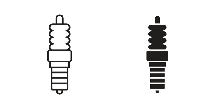 Spark plug icon line style collection. Simple black solid icons