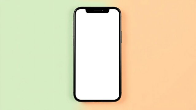 Modern smartphone with blank screen on a split color background