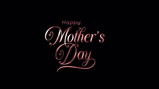 Happy mothers day text animation in pink color. mother day animated. animation 4k for women's day. 4k alpha channel or transparent background.