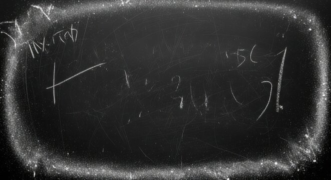 handwritten math equations on chalkboard with eraser marks and chalk dust for education concept