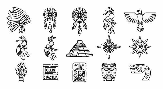 Collection of Mesoamerican cultural symbols and glyphs