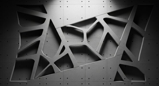 intricate geometric metal lattice pattern in monochrome industrial design close-up