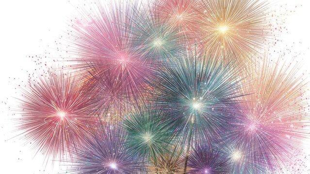 Abstract fireworks explosion with colorful sparks and rays in night sky