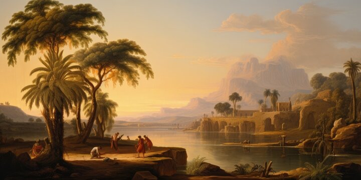 Serene sunset over an idealized landscape.
