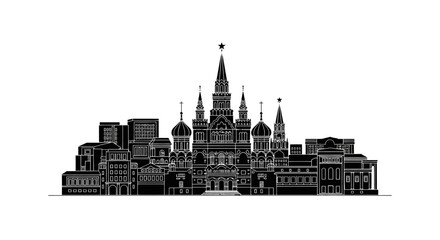 Obraz premium Moscow Skyline Silhouette ? Iconic Russian Architectural Landmark Vector Design