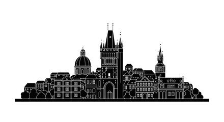 Obraz premium Prague Skyline Silhouette ? Iconic Czech City Architecture Vector Illustration