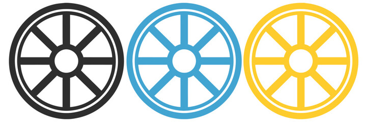 Fototapeta premium Bicycle Wheel Icon Set, Cycle Gear and Cycling Symbols Collection, Bike Maintenance Tools, Spare Parts Icons, Transportation Concept for Bicycle Shop, Vector Illustration