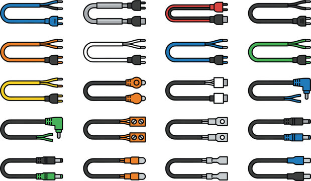 Audio and video cables connectors collection with various plugs adapters and electronic wiring types for multimedia and communication equipment