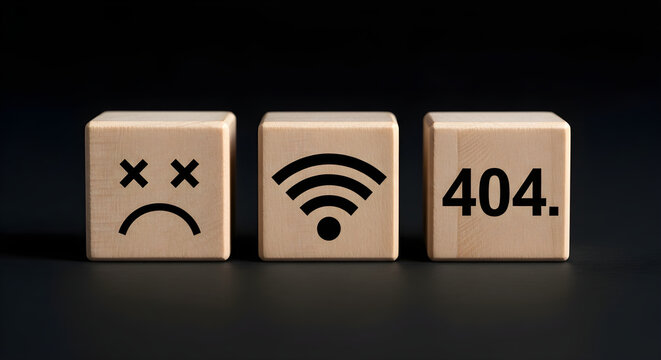 Error symbols on wooden blocks indicate WiFi connection failure
