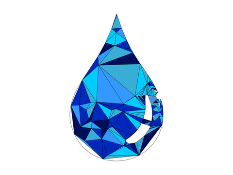A stylized blue water drop vector illustration featuring sharp geometric triangles to create a modern abstract design for creative projects