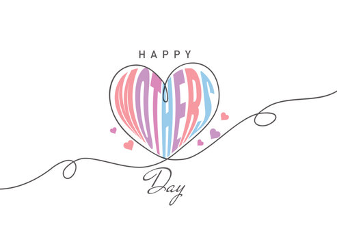 Happy mother's day concept vector illustration. Mother and children line art concept background.