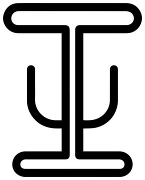 Simple black line icon of a quad base cane with four legs on white background for graphic design