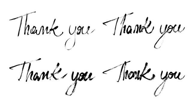 Thank You Text Brush Stroke Calligraphy Set. Grunge vector thank you hand written script lettering collection
