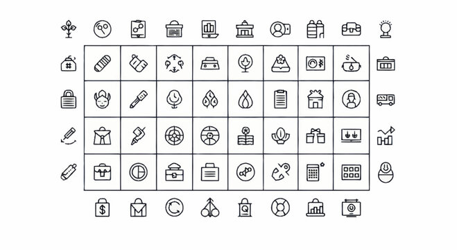 Various business and technology icons.
