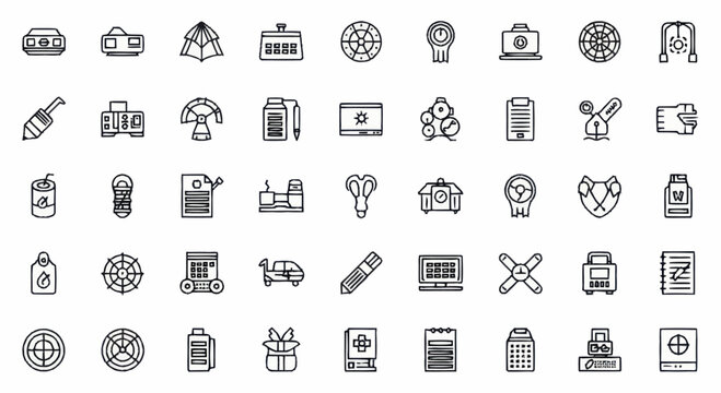 Collection of various line icons.