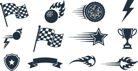 Racing Speed Motorsport Silhouette Elements Set Isolated on White Background © ABDUL HAKIM