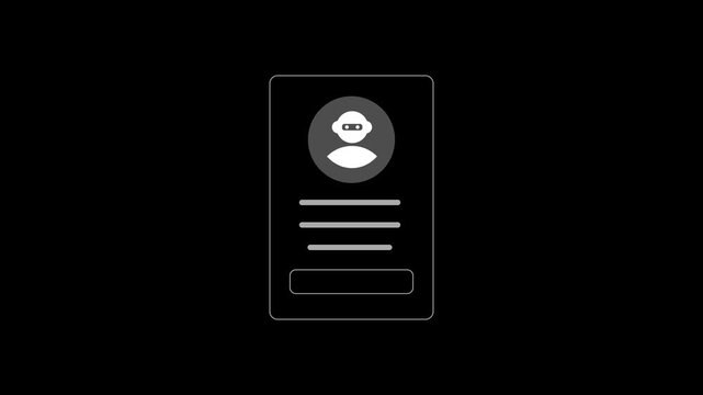 Chatbot mobile application dialog box concept. User profile interface with avatar icon and text fields. 2D motion graphics in 4K resolution with alpha channel.