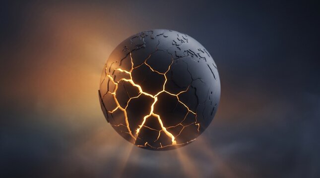 Cracked earth globe with glowing magma core in dark space