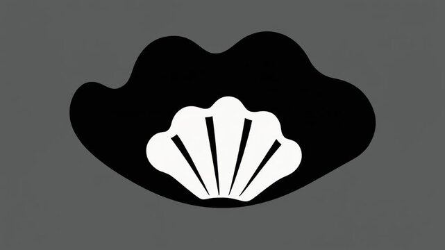 Oyster shell silhouette, vector flat design, black background. pearl reef symbol