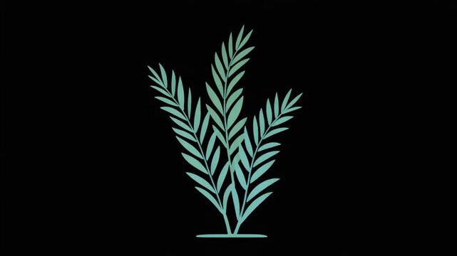  Palm like sea plant, vector flat design, black background. tropical reef accent.
