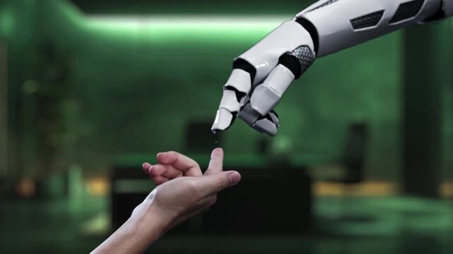 A robot arm elegantly reaches toward a globe surrounded by green foliage, highlighting the concept of 'NET ZERO' in a sleek, modern workspace, symbolizing a commitment to sustainability. Auvana