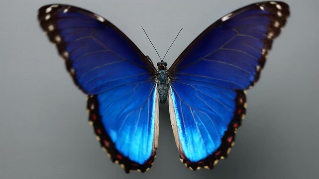 Menelaus blue morpho butterfly, iridescent tropical wings, close up nature detail from central and south america
