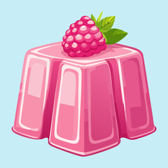 Sweet pink berry pudding gelatin dessert with fresh raspberry topping and mint leaf for delicious fruit snack treat - Vector Illustration © powdesign