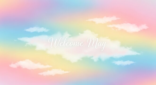 welcome may pastel gradient background with soft clouds and warm lighting