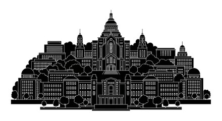 Obraz premium University Campus Silhouette ? Academic Architecture and Education Concept