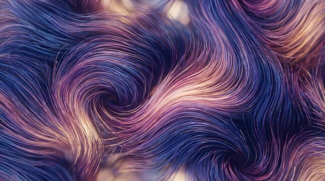 Luminous abstract 3D swirling hair fibers flowing continuously representing dynamic energy and digital art concept