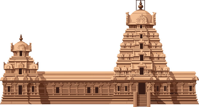 Gangaikonda Cholapuram Temple architecture details with tower and carvings flat vector illustration