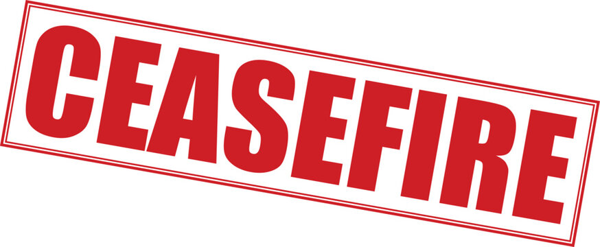 Red bold text vector illustration showing the word ceasefire inside a rectangular border frame