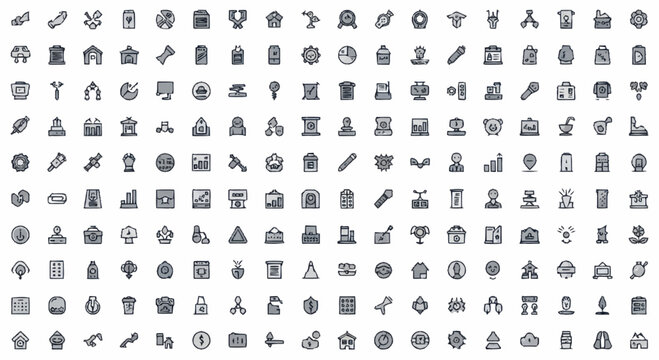 Various black and white icons.