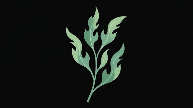 Stylized kelp leaf, vector flat design, black background. elegant marine detail.