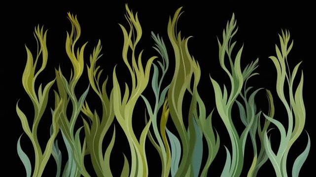 Tall kelp forest, vector flat design. vertical ocean jungle.