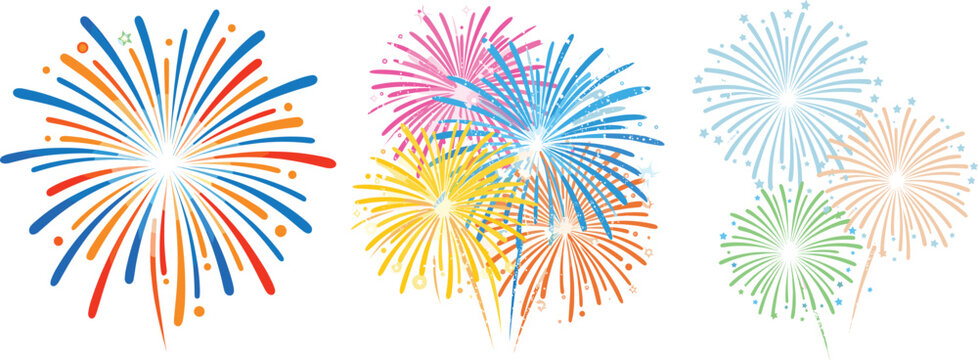 Colorful fireworks burst vector illustration set for celebration festival holiday event decoration design