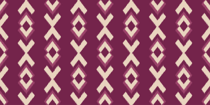 Ethnic seamless pattern with ikat geometric motif. Abstract vector rug textured traditional background. Tribal ornament for fabric and carpet.