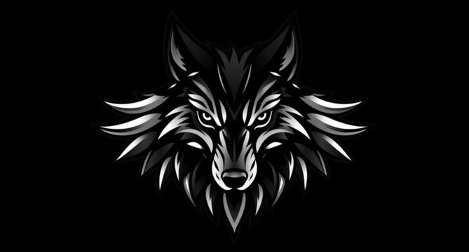 Black silhouette vector illustration of a wild wolf head tribal tattoo symbol featuring a fierce animal face and artistic mammal fur details