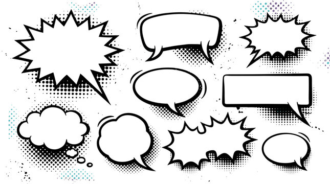 Collection of various comic style speech bubbles and clouds