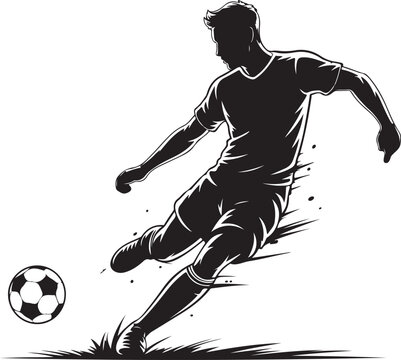 Soccer player kicking a ball on grass field
