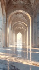 Obraz premium Long corridor of arched marble, illuminated by bright sunlight