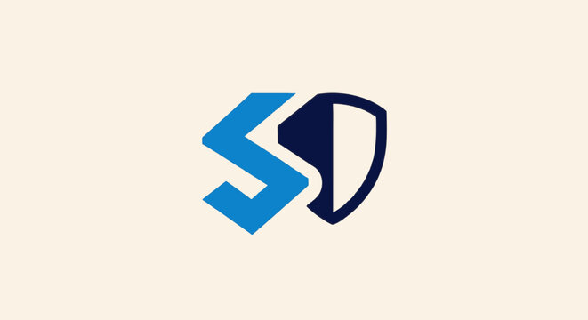 Modern Blue and Navy SD Lettermark Logo Design on Cream Background.