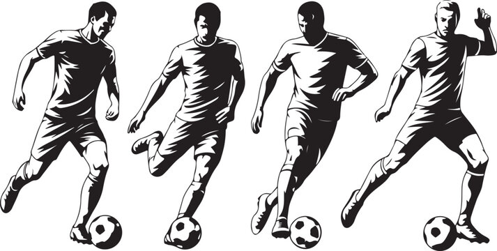 Soccer player dribbling ball in action sequence