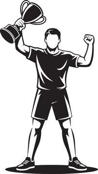 Athlete celebrating with trophy and fist pump