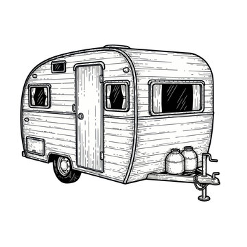 Vintage Camper Van Illustration - Retro Travel Trailer Sketch